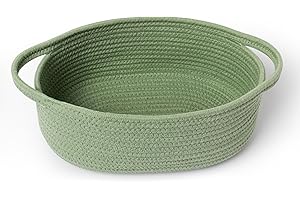MEGASKET Green Woven Basket, 13" x 9" x 5" Baskets for Gifts Empty, Cute Cotton Rope Cat Dog Toy Bin Box, Small Woven Bin for Organizing, Green Room Decor, Nursery Baby Cloth Diaper Storage Organizer