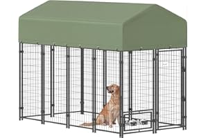 PawHut Outdoor Dog Kennel, Run, Large Wire Steel Fence, Lockable Pet Playpen Enclosure, with Water-, UV-Resistant Canopy Top,
