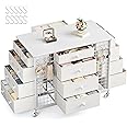 EnHomee 24 Drawers White Dresser for Bedroom, Dressers & Chests of Drawers with 4 Wheels and 40“ * 23” Wide Wooden Top, Metal Frame, Closet Island with Hooks for Bedroom, Cloakroom, Dressing Room