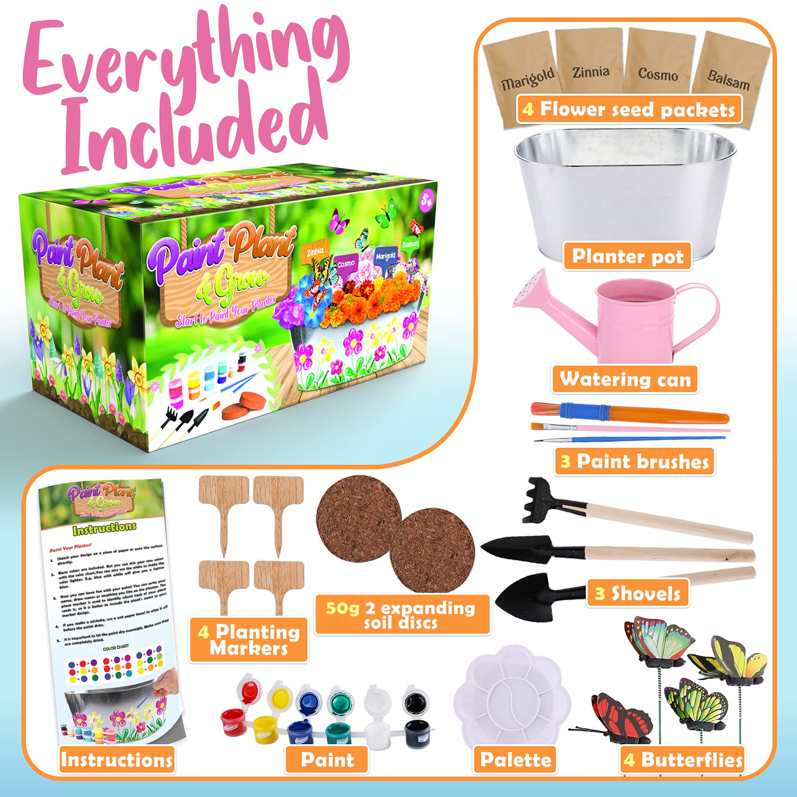 Flower Gardening Supplies for Kids - Growing Plants & Seeds Accessories Set Pots Indoor Garden Science STEM Toys Gift Crafts Birthday Arts Kits Ages 4 5 6 7 8-12 Year Old Boys Girls