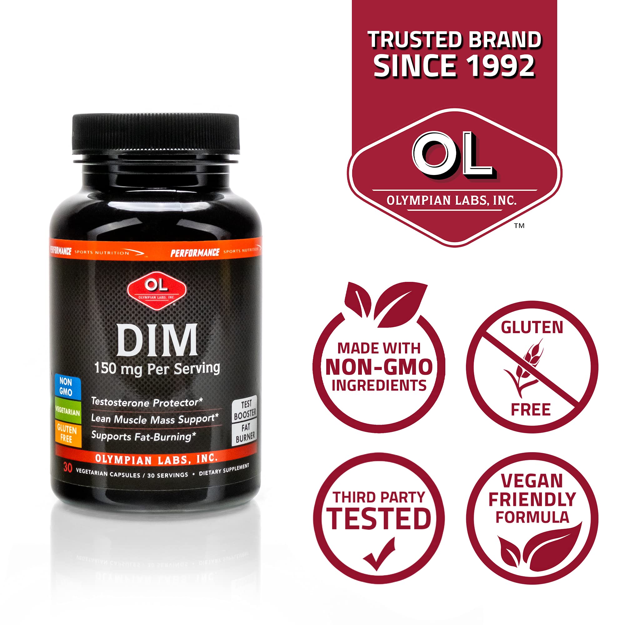 Olympian Labs DIM 150mg - DIM Diindolylmethane Supplement Capsules Supporting Hormone Balance, Clear Skin, PCOS, & Aid in Fitness Regimes - 30 Capsules (30 Day Supply)
