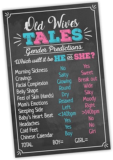 Amazon Com Old Wives Tales Gender Reveal Party Game Poster 11 X 17 Black Pink Blue Boy Or Girl Party Supplies Activity Decorations Toys Games