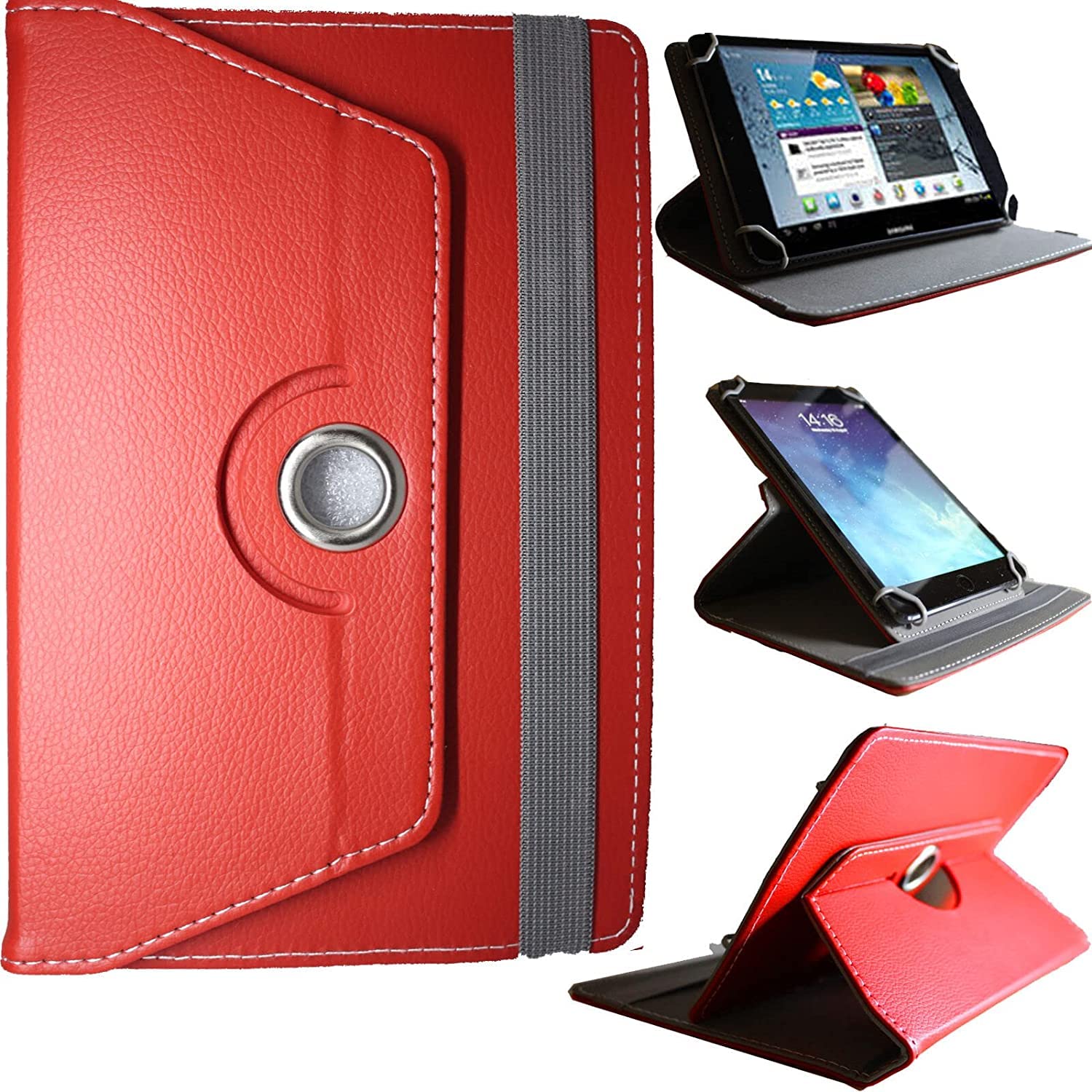 DV 10inch Tablet Case Cover - Universal Leather Stand Case Folio Cover Magic Leather 360° Rotating Case Fits for ALL 10" Inch & 10.1" Inch Android Tablets tab (Red)