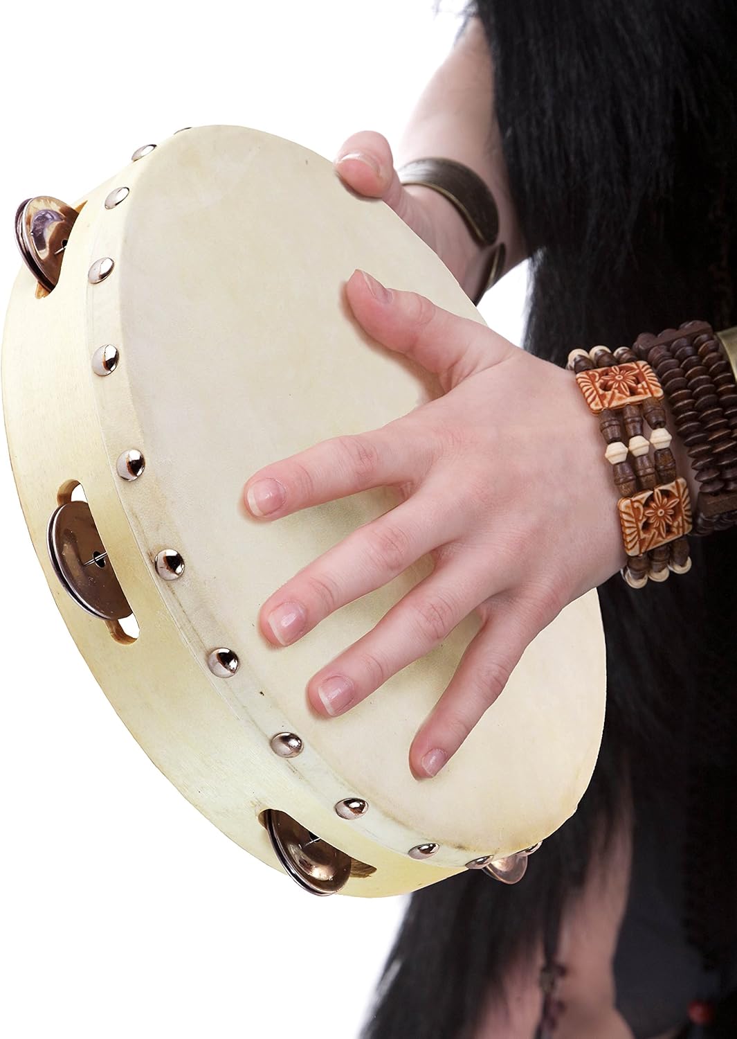 Tambourine 10 inch for Adults Handheld Tambourine Drum with Metal