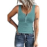 KINLONSAIR Womens Sleeveless Scoop Neck Tank Top Ribbed Fitted Basic Slim Cute Snap Tops Ladies Undershirts