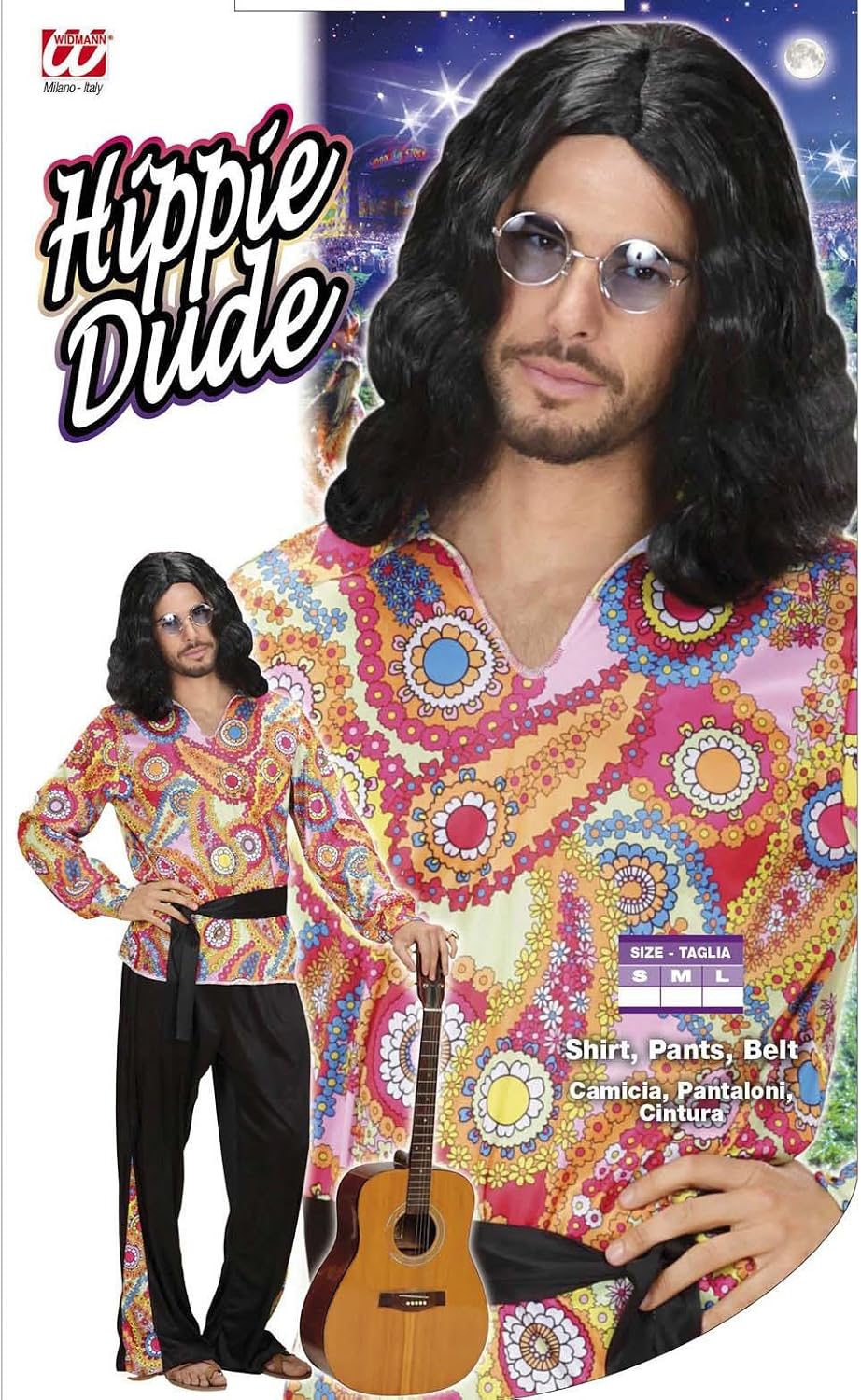 Hippie Dude Costume Large for 60s 70s Hippy Fancy Dress, Multicoloured - Image 3