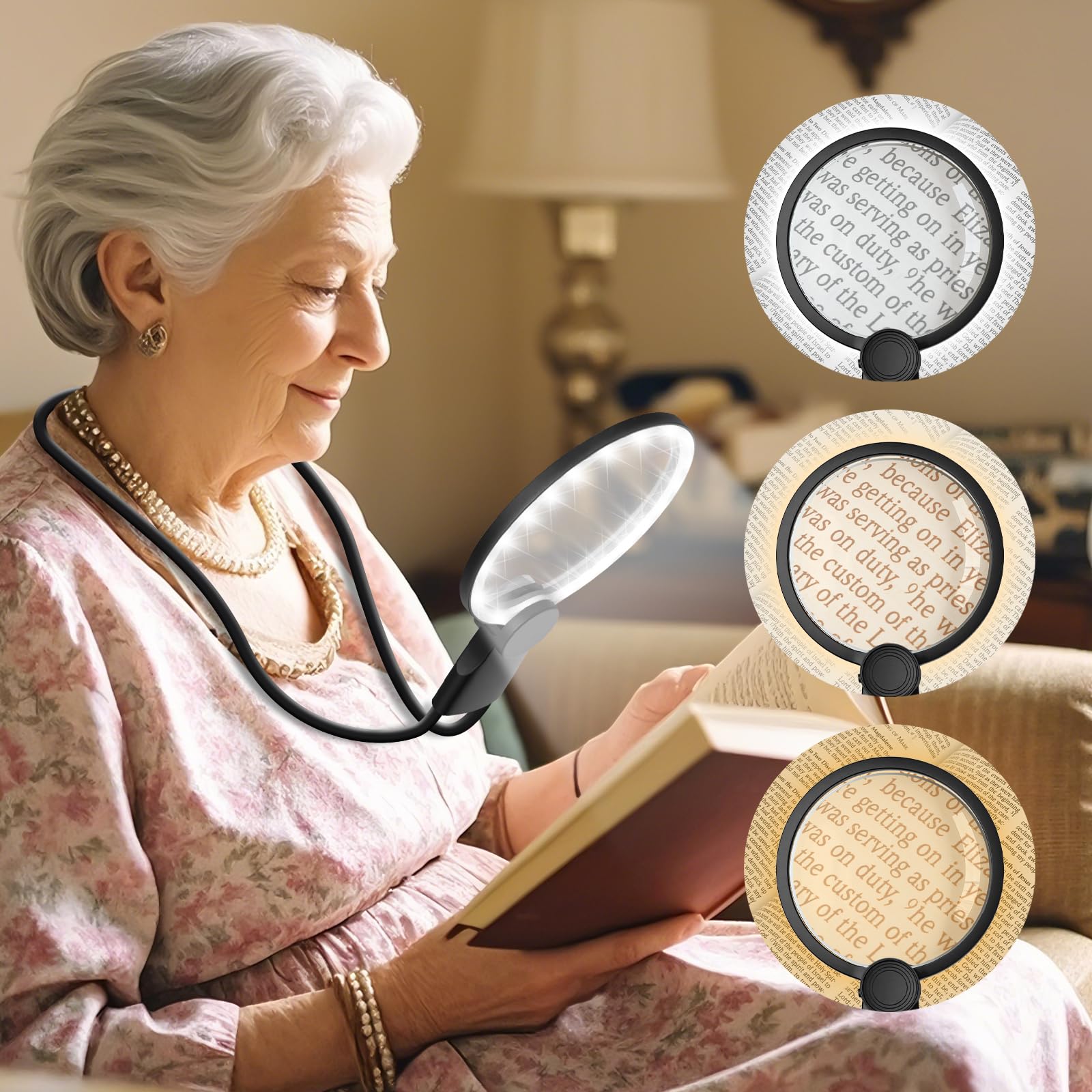 Photo 1 of Hands Free Magnifying Glass with Light for Close Work, 5.5 Inch 5X Lighted Magnifying Glass, Neck Wear Magnifier for Reading Books, Sewing, Cross Stitch, Low Vision Seniors with Aging Eyes