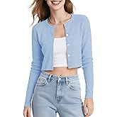 Urban CoCo Women's Long Sleeve Button Up Cropped Cardigan Sweaters for Women Crew Neck Short Bolero Shrug for Dresses
