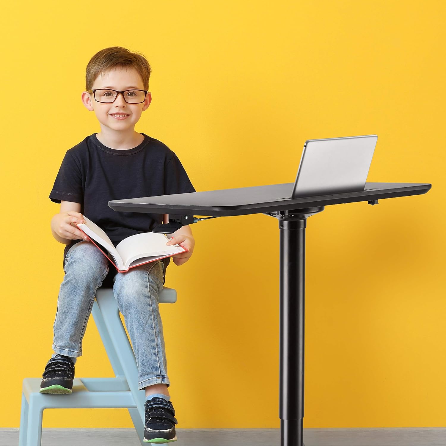 AVLT 48" Pneumatic Adjustable Height Desk (4 ft) - Adjustable Laptop Desk - Mobile Rolling Desk - Computer Cart - Rolling Height Adjustable Folding Desk - Mobile Black Cart with Brake Casters : Office Products