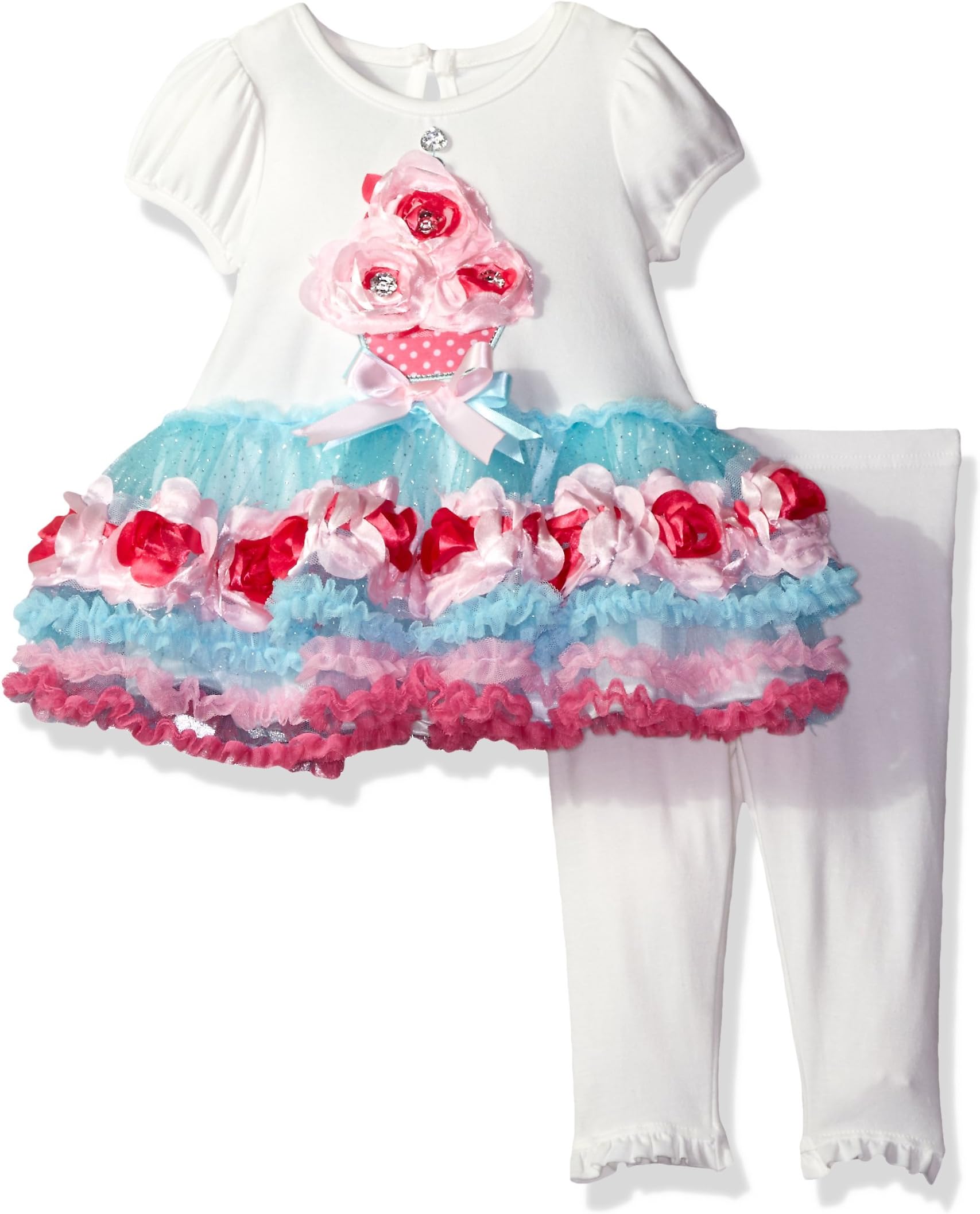 Nannette Baby Girls' Glitter Mesh Dress and Knit Capri Legging