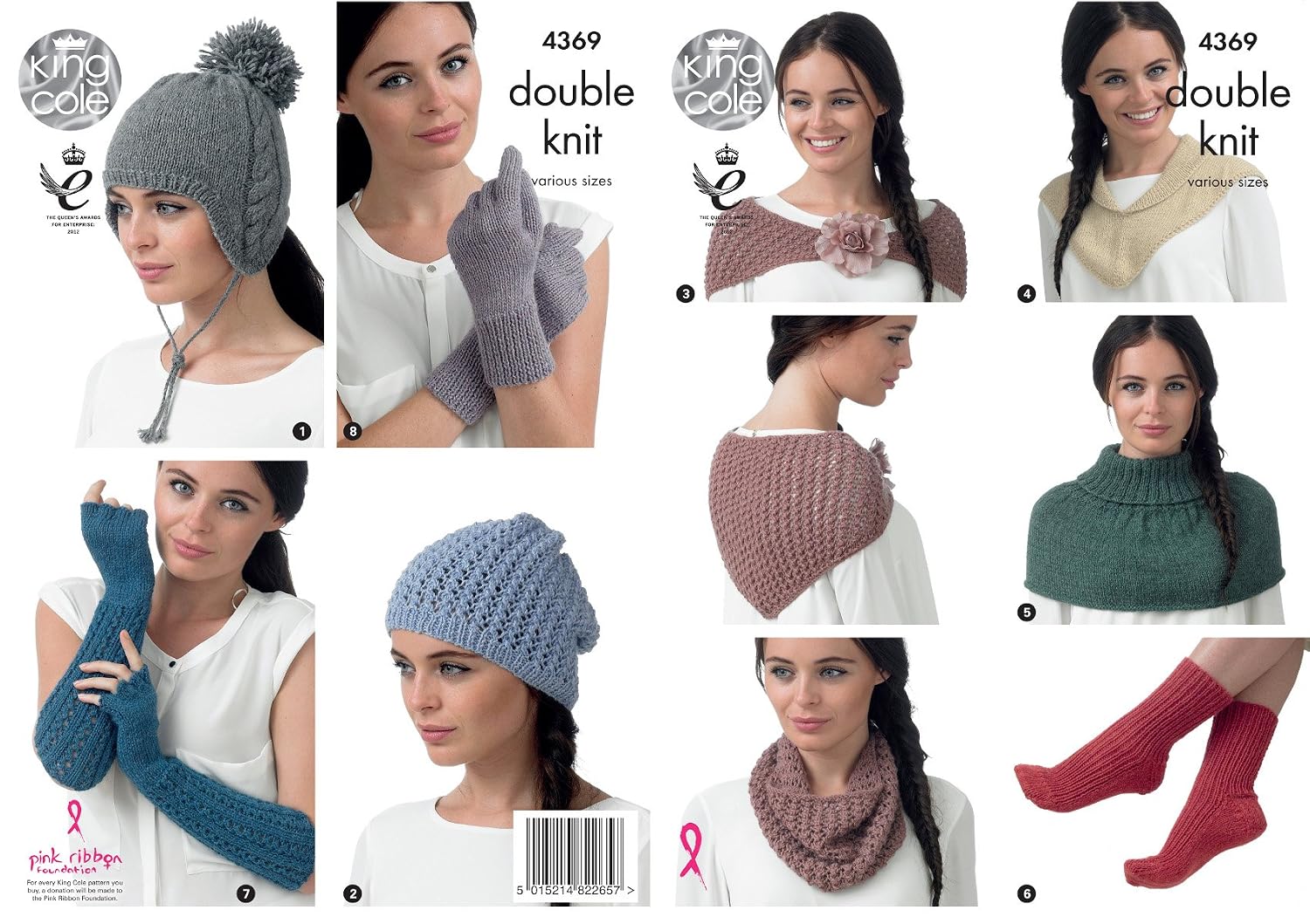 King Cole chunky florence knitting pattern 4298 hat mittens cowl
