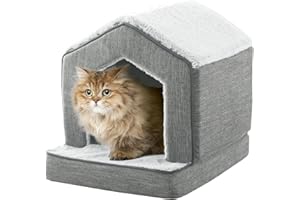 DEBANG HOME Orthopedic Cat Houses for Indoor Cats,Small Dogs,Super Soft Cat Bed Cave,Condos, Cubes,Cat Hideaway,Covered,Cat Bed for Kitty Small Medium Large Pet (Gray, 18" L x 15" W x 17" Th)