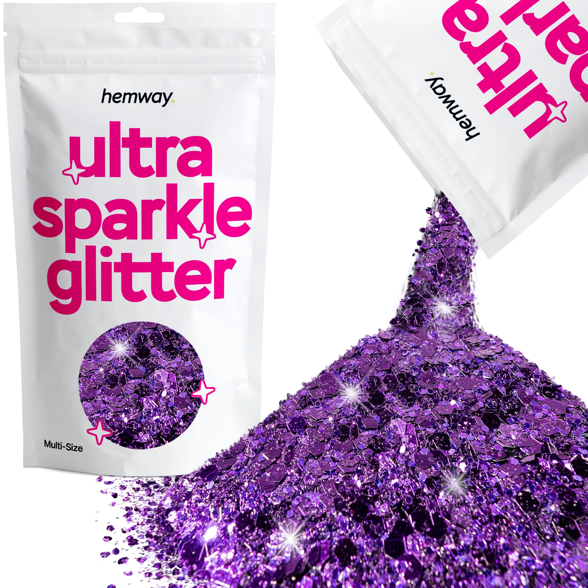Hemway Ultra Sparkle Glitter Purple 100g Multi Size | Glitter for Arts & Craft, Makeup, Nail Art, Crafting, Card Making, Sparkle Decoration