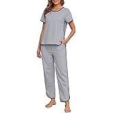 Namatime Womens Pajama Sets Cotton 2 Piece Lounge Set Stripe Short Sleeve Pj Set Comfy Loungewear Sleepwear with Pockets