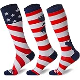JUSDO Kids Soccer Socks, American Flag Athletic Socks with Cushion Team Sport Knee High Socks for Youth Kids Boys Girls Christmas Gift (3 Pairs/M) (Small, American Elements-2)