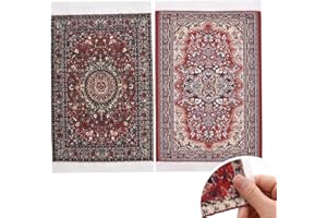 iLAND Miniature Dollhouse Accessories Victorian of Carpet for Dollhouse Furniture on 1/12 Scale and 3” - 12” Dolls, Woven Dollhouse Rugs 6” x 3.8” (2pcs Love)
