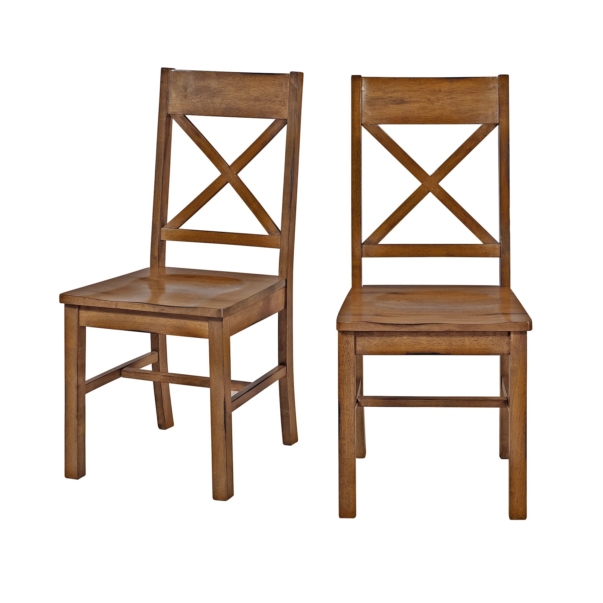 Set of 2 Distressed Solid Wood Antique Brown Charming XBack Dining