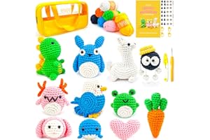 vioiv Crochet Kits for Beginners Kids Adults with Crochet Animals Kit - 10+ Styles of Step-by-Step Video Tutorials - and Enough Easy Yarn to Crochet 10+ Amigurumi Kits - with Handbag
