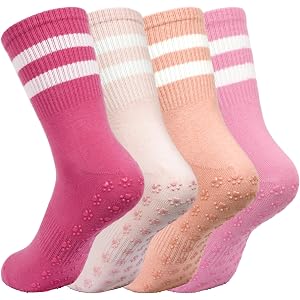 MEIXINZHI 4 Pairs Pilates Socks with Grip for Women Non Slip Cute Socks for Yoga, Barre, Hospital, Womens Gifts, Grippy Socks