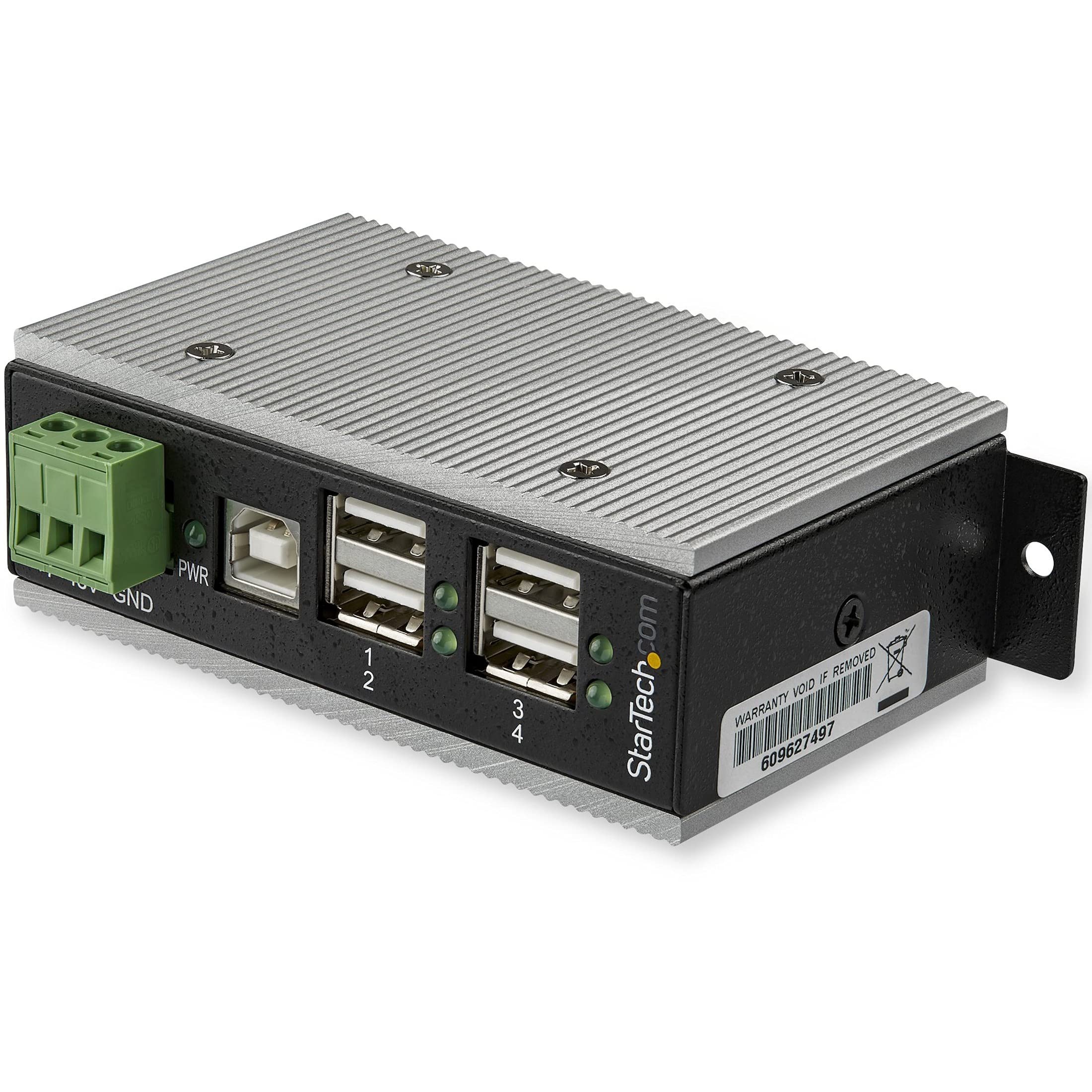 StarTech.com 4 Port USB 2.0 Hub - Metal Industrial USB-A Hub (4x USB-A) with ESD & Surge Protection - Extended Operating Temp -40 to 185°F - Din Rail/Wall/Desk Mountable - USB Expander Hub (HB20A4AME)