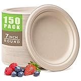 Gezond 100% Compostable Paper Plates 7 Inch, 150pcs
