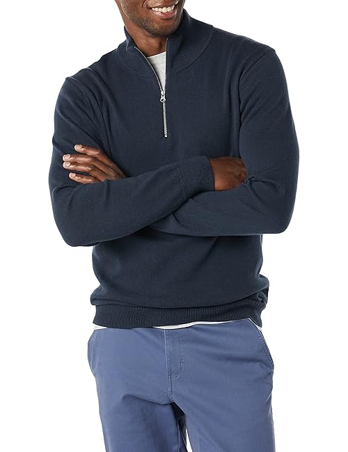Amazon Essentials Men's 100% Cotton Quarter-Zip Sweater, Navy, XX-Large