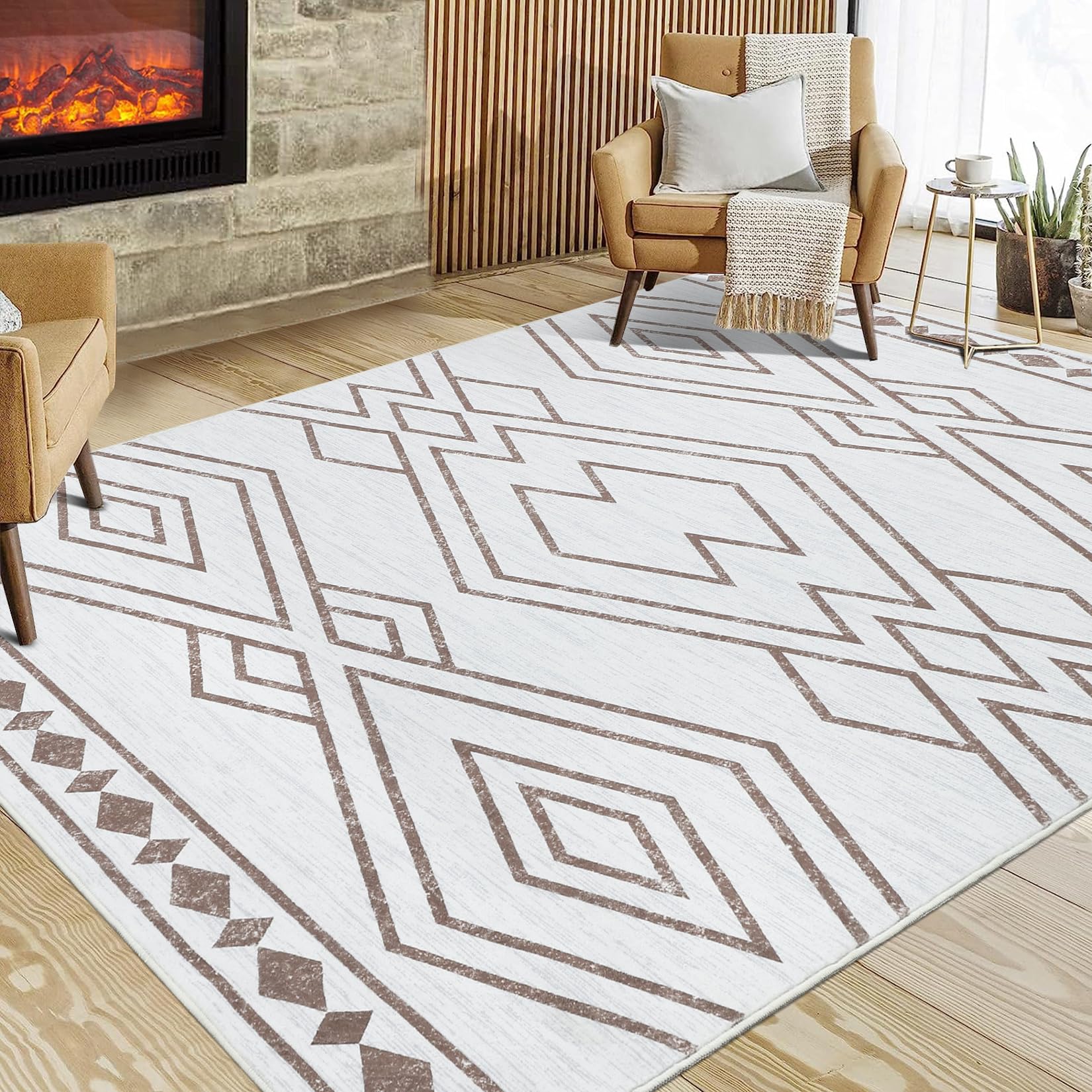 GlowSol Area Rug - 5x7 Large Brown Rugs for Bedroom Washable Dining ...
