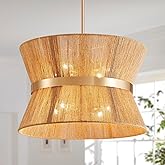 Shrine Lighting French Gold Boho Chandelier, Modern Design, Boho Drum Pendant Light for Dining Room, D18'' x H12'', Adjustabl