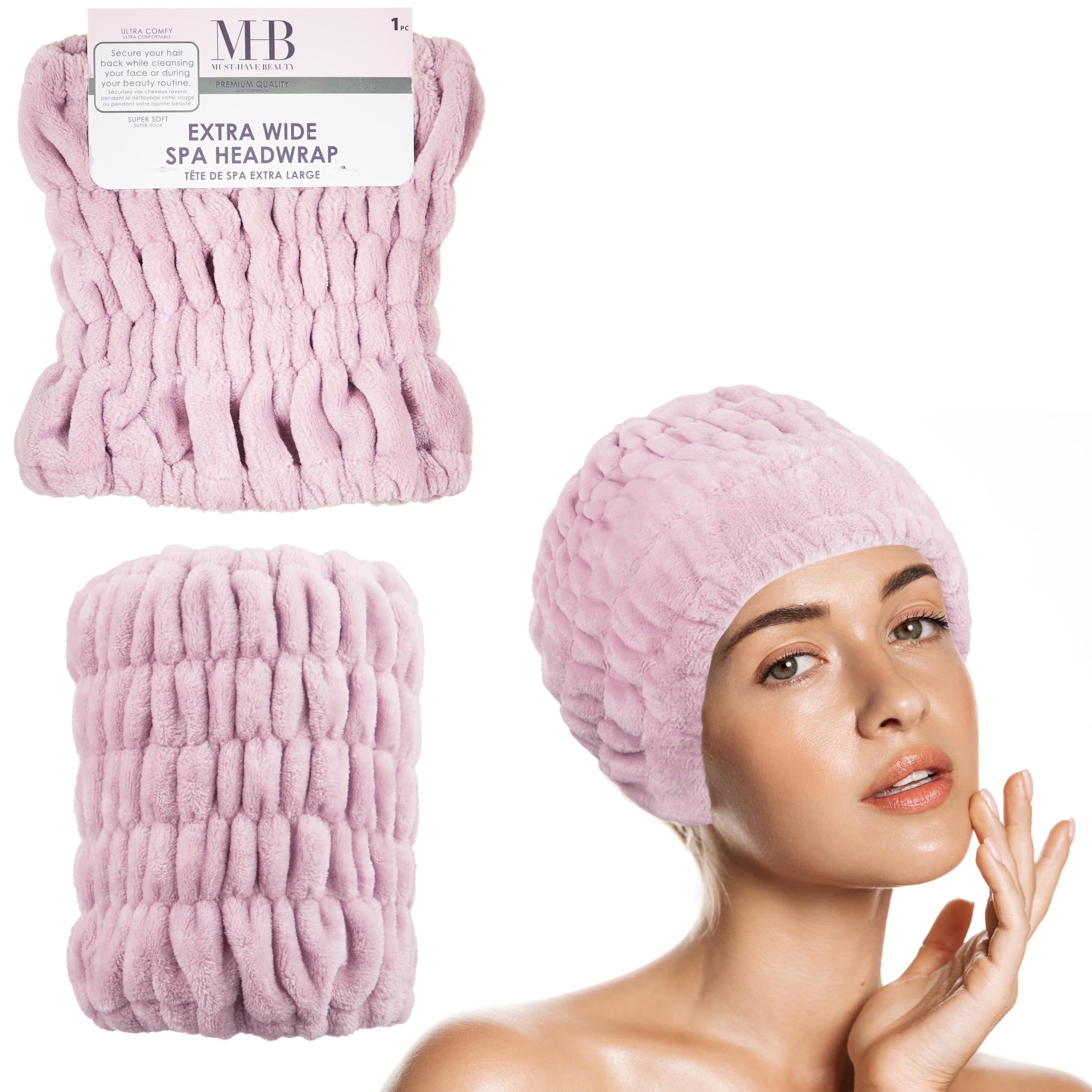 Photo 1 of Expressions Extra Wide Spa Headwrap - Pink, 1pc Super Soft Microfiber Material Hair Band/Stylish Spa Headband, Salon-Quality Hair Wrap