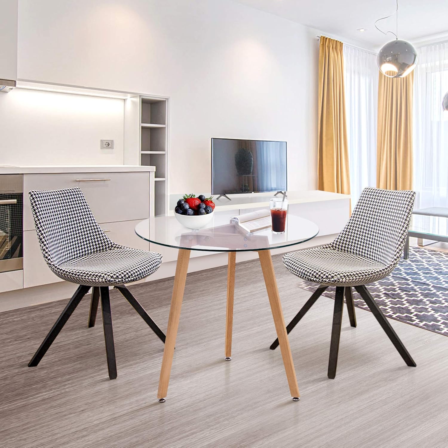 Ivinta Modern Small Dining Table Round Glass Coffee Table Farmhouse Kitchen Table for Small Spaces Accent Table Sofa Table Small Bistro Table Leisure Tea for Dining Room Living Room 31.5" L x 31.5" W - Tables