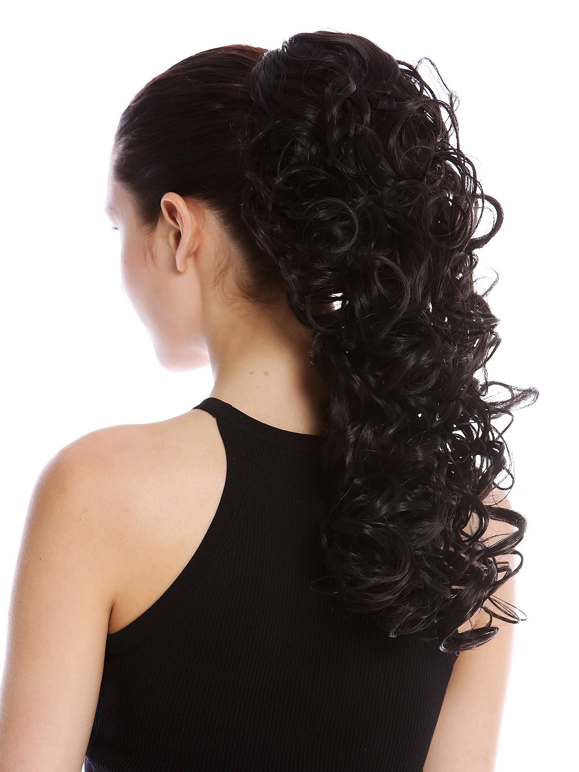 WIG ME UP - MKB-6A-V-2 Ponytail Hairpiece Extensions optional Combs & Clamp long voluminous curled curls black 17inch