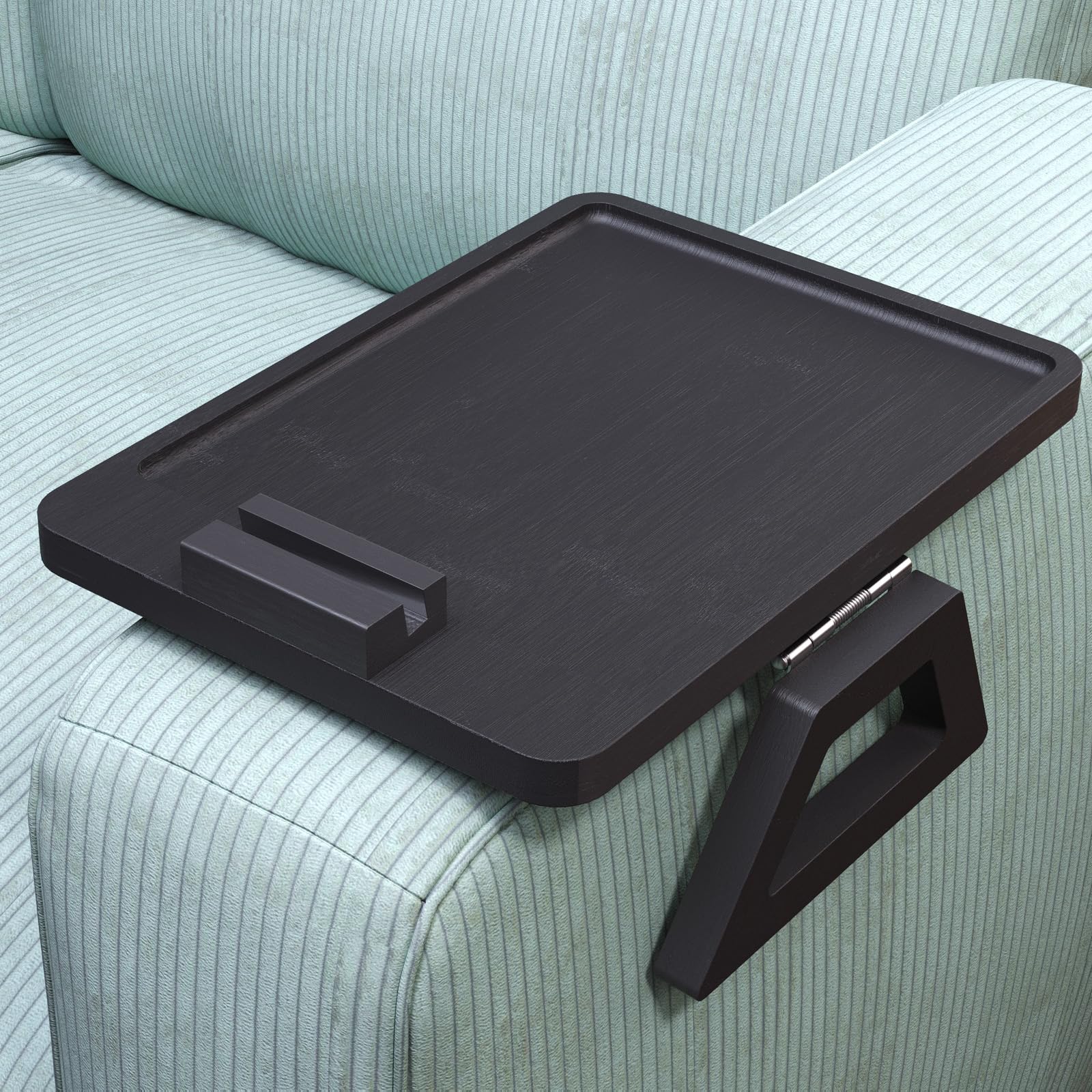 Photo 1 of Danfoxer Couch Arm Tray with 360°Phone,Bamboo Folding Sofa Tray,Sofa Armrest Trays Clip-On Couch Desk for Drinks,Snacks,Phone,Remote Control?Black?