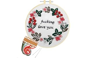 Nuberlic Embroidery Starter Kit Cross Stitch for Adults Beginner Printed Embroidery Starters Kits with Pattern for Kids Crafts Embroidery Hoops Floss Thread Needles