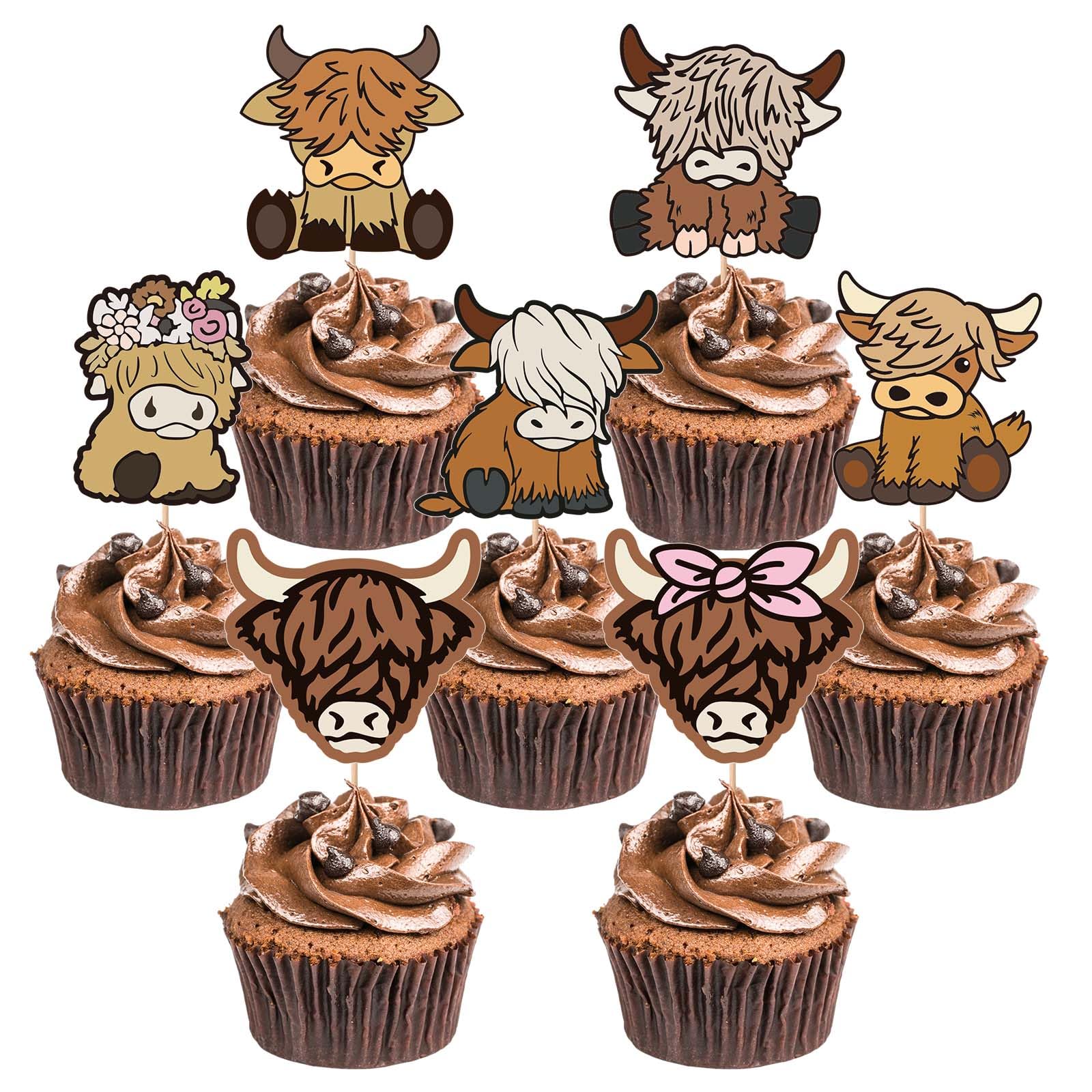Photo 1 of JarThenaAMCS 49Pcs Highland Cow Cupcake Toppers Highland Cattle Cupcake Toppers 7 Designs Assorted Cake Decorations for Birthday Farm Animal Party Baby Shower Decor Supplies