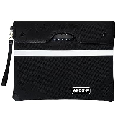 Upgraded 6500°F Fireproof Document Bag with Lock, Waterproof 9-Layer Heat Insulated | Dual-Liner Card Slot Money Bag with Zipper/Reflective Strip for Passport, Important Paper, Cash(15 x 12In)