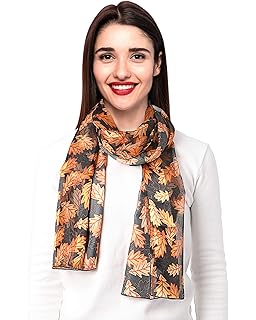 CBC Crown Autumn Fall Leaves Leaf Pattern Silky Feel Scarf 13"x60" or 35"x35"