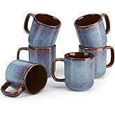 vancasso 16 oz Coffee Mugs Set of 6, Large Ceramic Mug with Handle, Unique Glaze Coffee Cups for Latte, Cappuccino & Hot Cocoa, Dishwasher & Microwave Safe, Blue, Series ONION