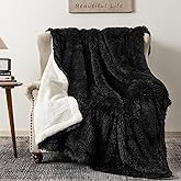 COOVA Ultra Soft Faux Fur Twin Blanket – Fuzzy Fluffy Cozy Microfiber Blankets, Warm Thick Plush Sherpa Fleece Throw Blanket for Couch,Bed,Sofa,Ideal Gift for Women.(Black, 60"x80")