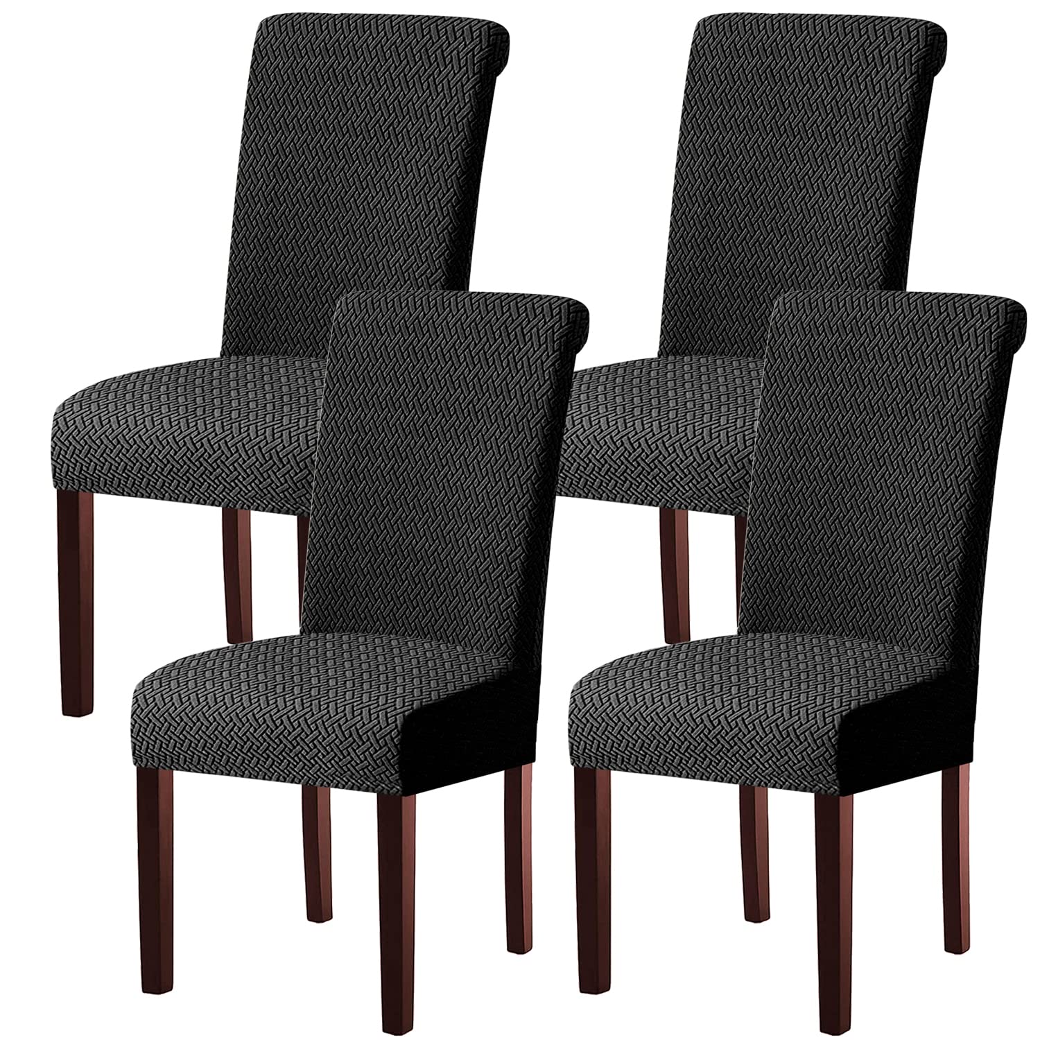 KELUINA Stretch Jacquard kitchen Dining Room Chair Covers,Removable Chair Seat Covers for Dining Chairs Set of 1/2/4/6,Parsons Chair Protector Decoration Covers(Black,4 Pcs)