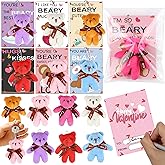 28 Pack Mini Bear Plush Toys Valentines Day Cards for Kids Classroom Valentines Day Gifts for Kids School, Valentines for Class Valentines Exchange Cards Party Favors Classroom Exchange Gift Set