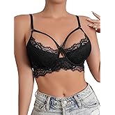 RoseSeek Women's Lace Bra Floral Harness Cut Out Underwire Sexy Push Up Bra Everyday Bralette