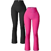 OQQ Women's 2 Piece Yoga Pants Ribbed Seamless Workout High Waist Bell Bottoms Flare Leggings