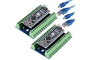 ALAMSCN 2PCS Mini Nano V3.0 ATmega328P for Arduino Micro Controller Board Module with USB Cable + Nano V3.0 Expansion I/O Shield Board Breakout Screw Terminal Adapter