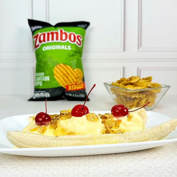 ZAMBOS ORIGINAL PREMIUM PLANTAIN CHIPS, 5.3 OZ – CRUNCHY, RIDGED SNACK, GLUTEN FREE, 1 BAG
