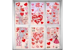 PARTYGARDEN Valentine's Day Hearts Window Clings for Glass Window 7 Sheets 127 Pcs Happy Valentines Day Heart Window Stickers Decals Decorations Party Supplies for Wedding Anniversary Valentines