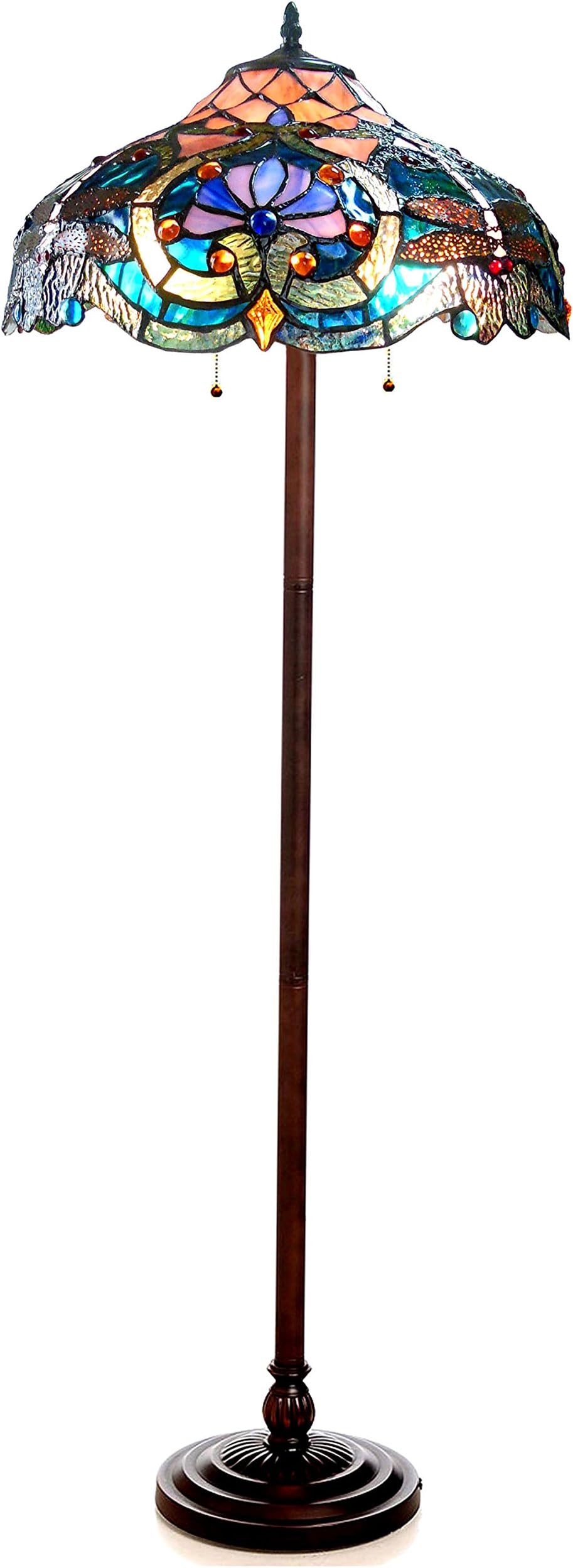 Chloe CH1B715BD17-FL2 17" Shade Lydia Tiffany-Style 2 Light Victorian Floor Lamp, 62 x 17 x 17, Bronze