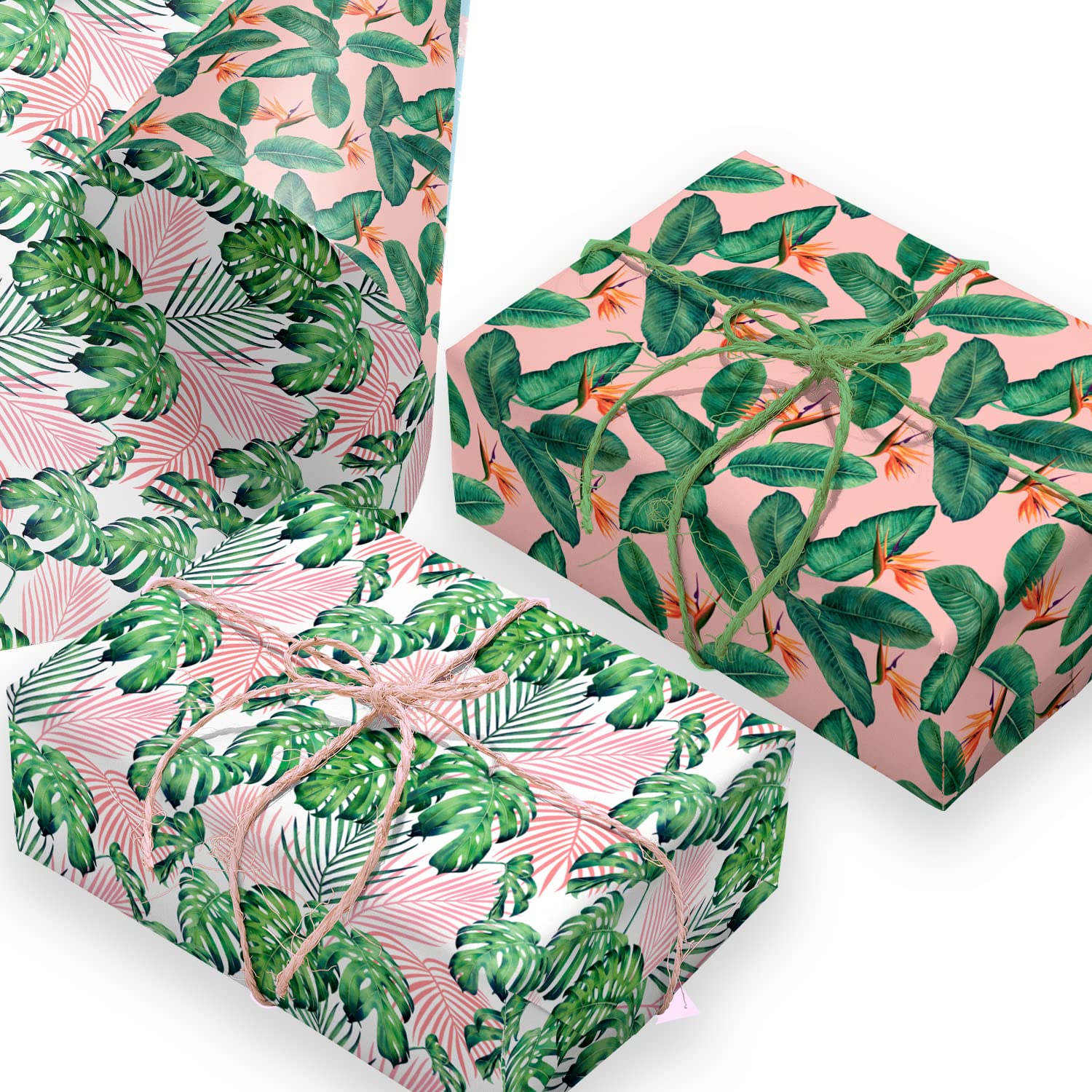 Wrapping Paper. 4 Large Sheets with Tropical Plant Design. Recyclable Gift Wrap for any Occasion. Made in the UK by Ruby Ashley®