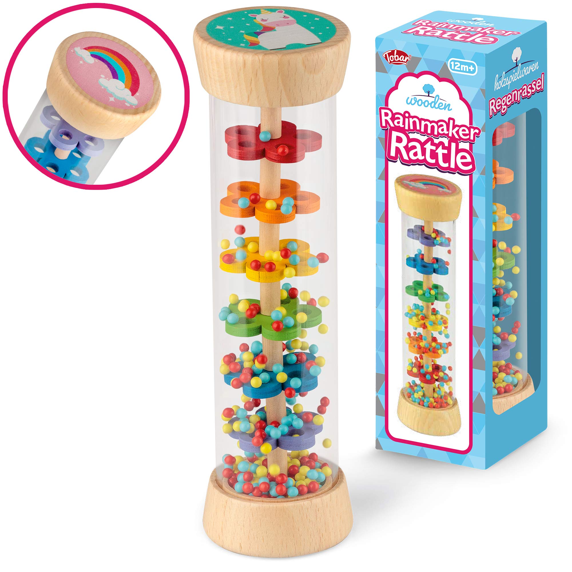 Tobar Painted Wooden Rainmaker Rattle Toy,Assorted Designs and Colours,38200