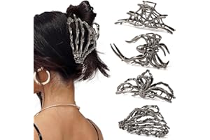 BESSRUNG 4 PCS Halloween Hair Claw Clips for Women Girls, Gothic Spider Black Metal Claw Clips, Non-Slip Hair Claws for Thick Thin Hair, Spider Web Skeleton Hand Skull Hair Clips, Spooky Hair Accessories Gifts
