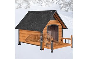 SUUMERPETY Dog House Outdoor,Dog Kennel Outside for Large Breed,Weatherproof Large Dog Shelter with Anti-Chewing Iron Frame (Brown-N, 45" D x 32.9" W x 32.6" H)